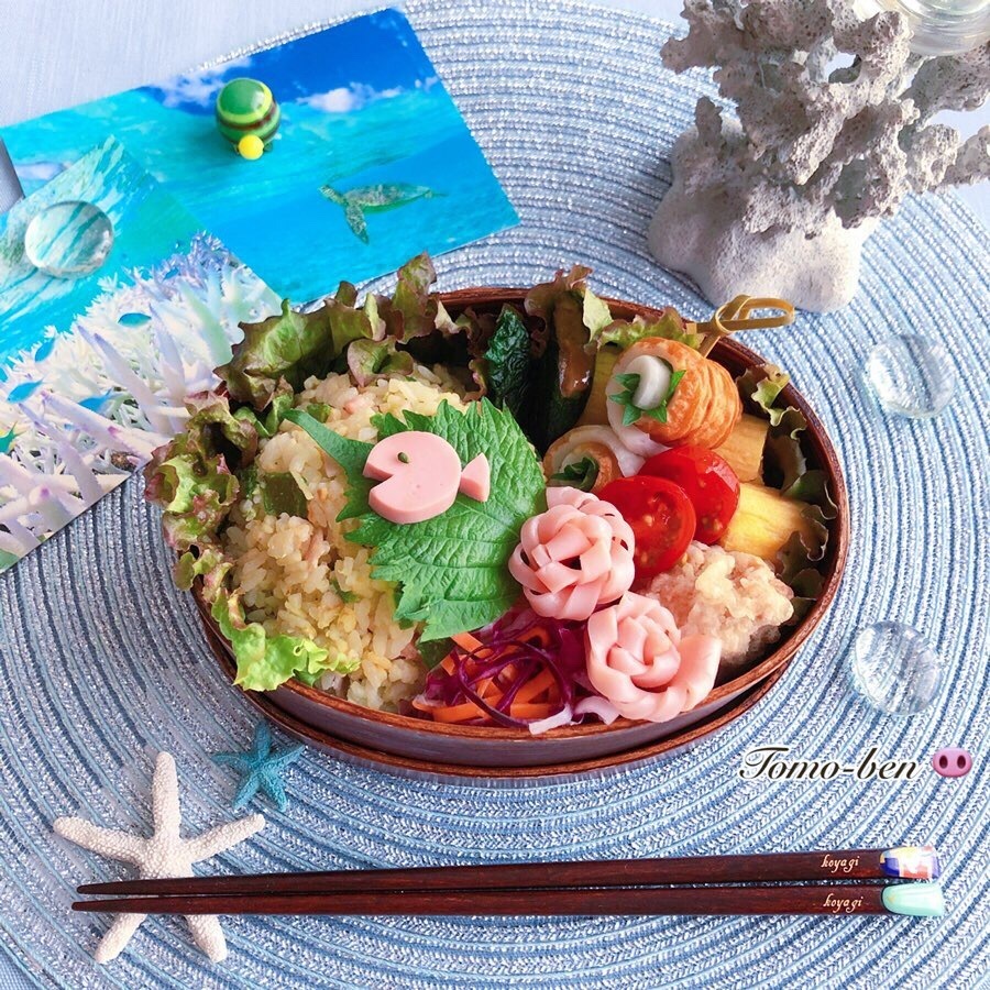 魚肉ソーセージの魚とハムのお花を添えて 夏らしいお弁当にしてみました Oishiine おいしいね By マルハニチロ