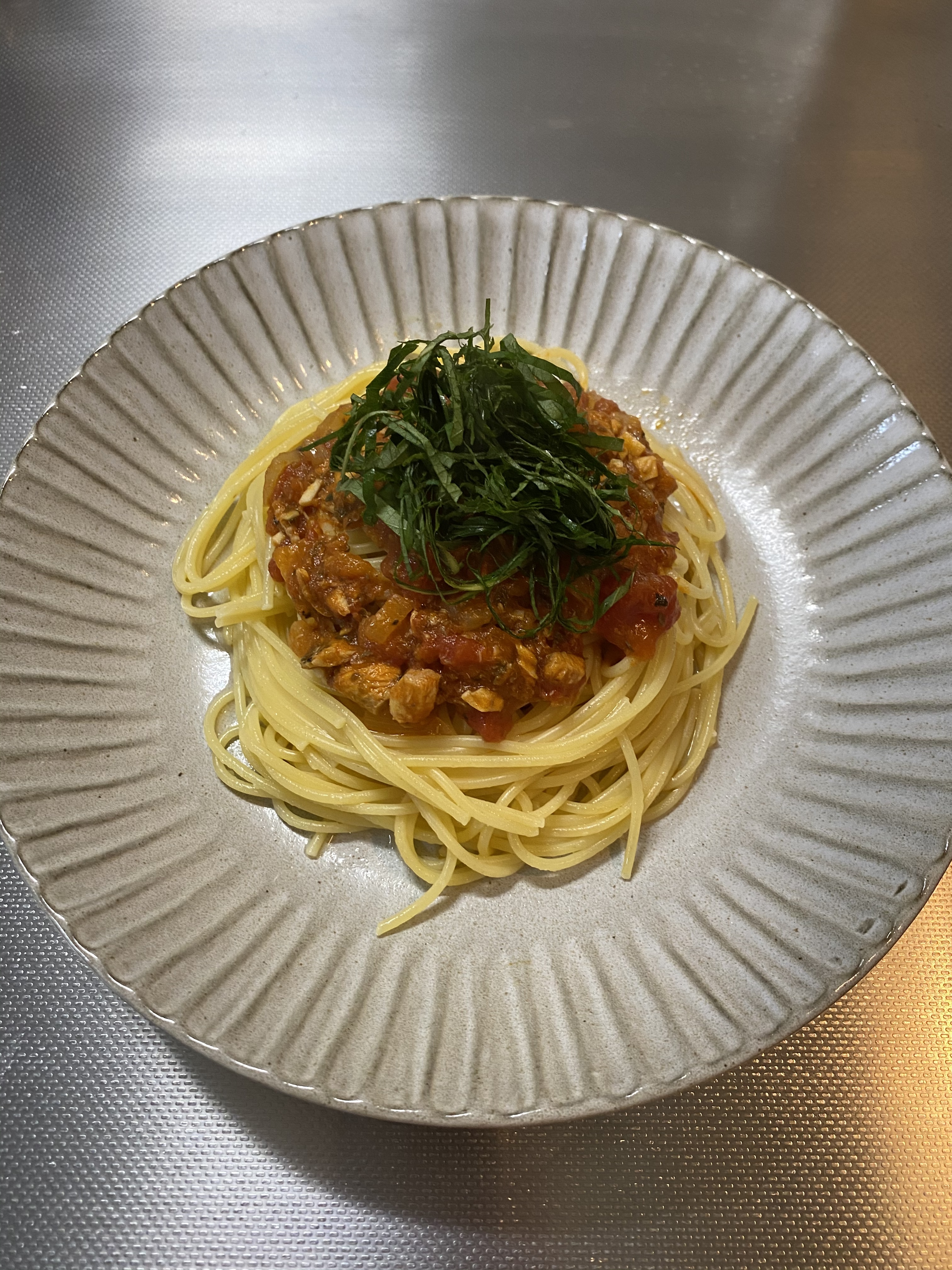 いわし水煮缶のトマトソースパスタ Oishiine おいしいね