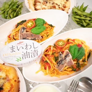 まいわしとほうれん草のトマトクリームパスタ