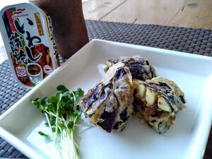 ナスのイワシの蒲焼きはさみあげ