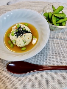 枝豆と豆腐の茶巾
